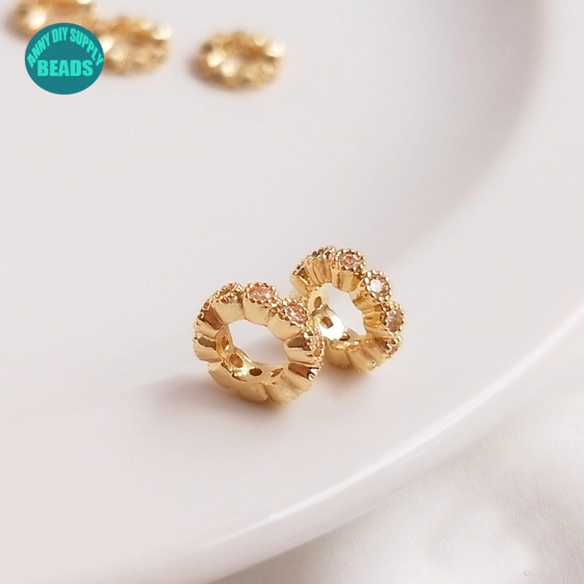 8mm 14K Gold Plated brass wheel Beads,CZ paved Wheel beads,Gold Spacer beads  – Annies little things