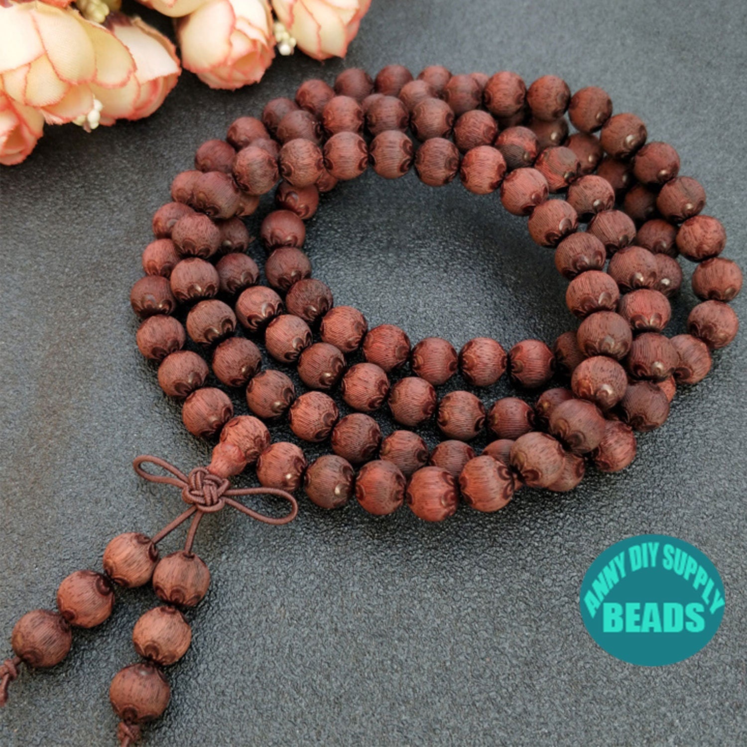 108PCS 8mm Blood sandalwood Hand Carved Lotus Beaded Mala Necklace,Wood Mala  Neckalce,Japa Mala Meditation Beaded Bracelet – Annies little things