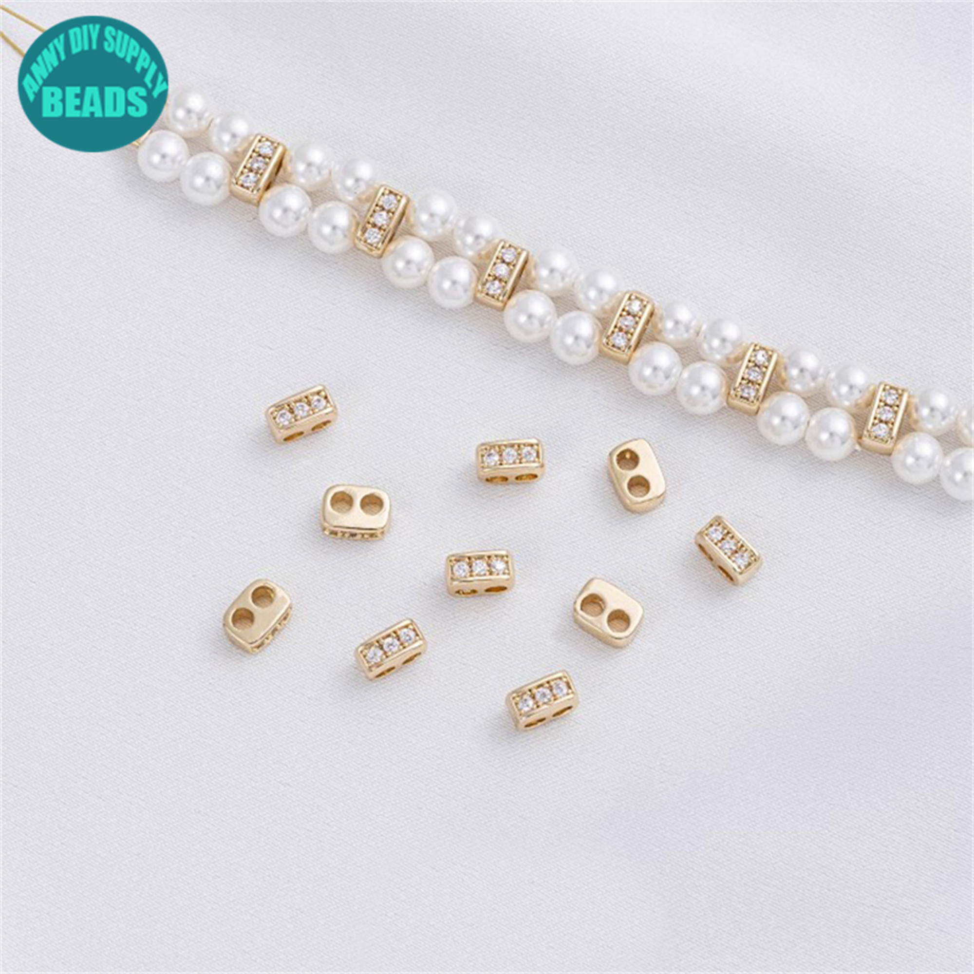 5.2mm 14K Real Gold Plated Brass Spacer Beads,2 Hole Spacer Bars,Pearl Bracelet  Spacers,Pearl Necklace Spacer Beads,CZ paved Bar Spacers – Annies little  things